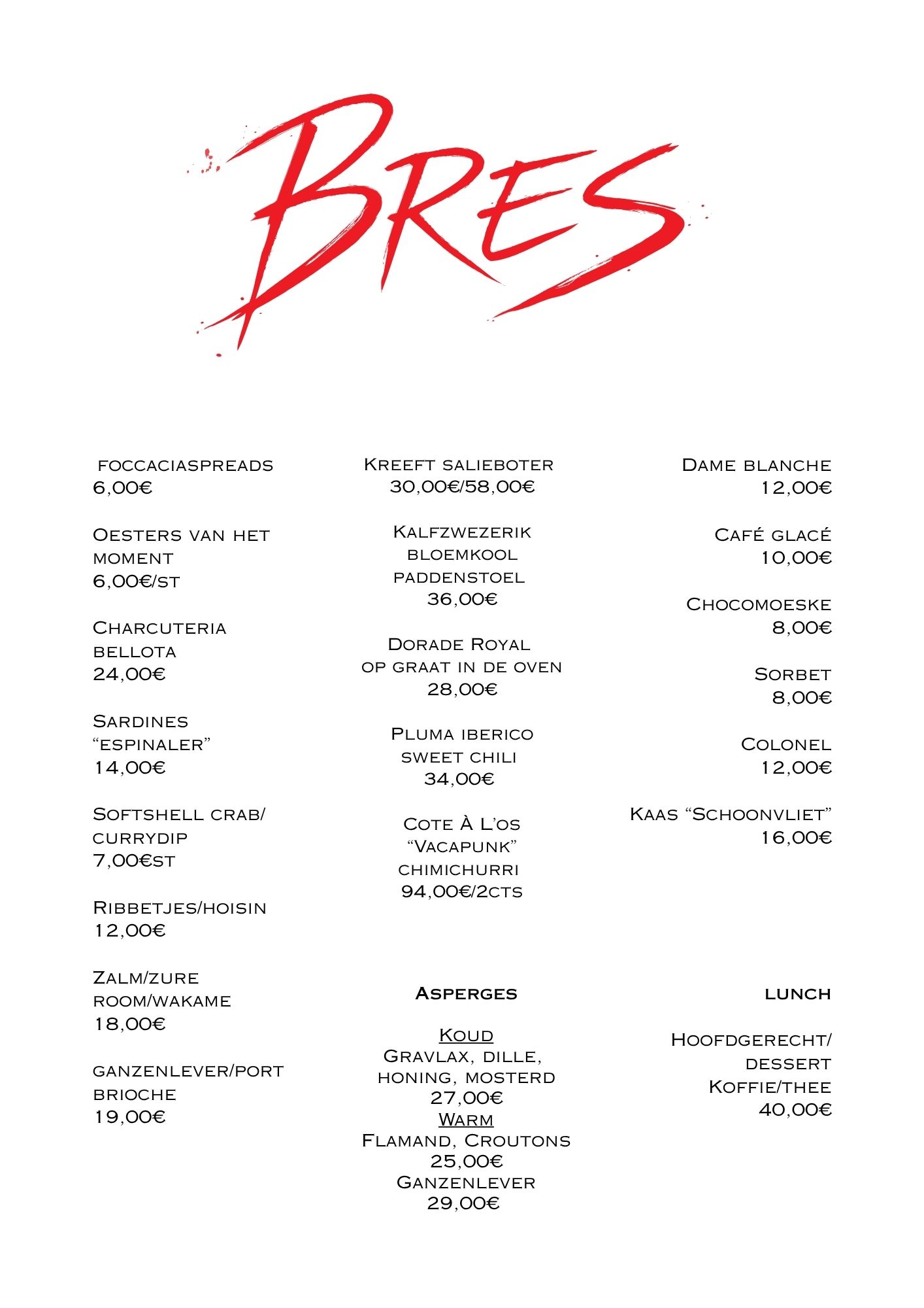 Foodmenu van BRES